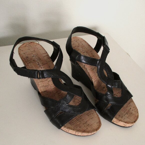 Aerosoles "Wonderplush" Womens Black Ankle-strap Slide w/3.5" Wedge Heel-Size 6M - Picture 2 of 9